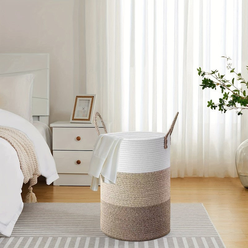 Large woven cotton rope storage basket