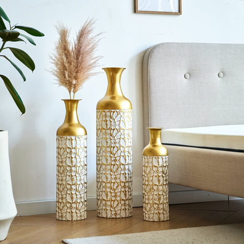 Floor vase set styled with pampas grass